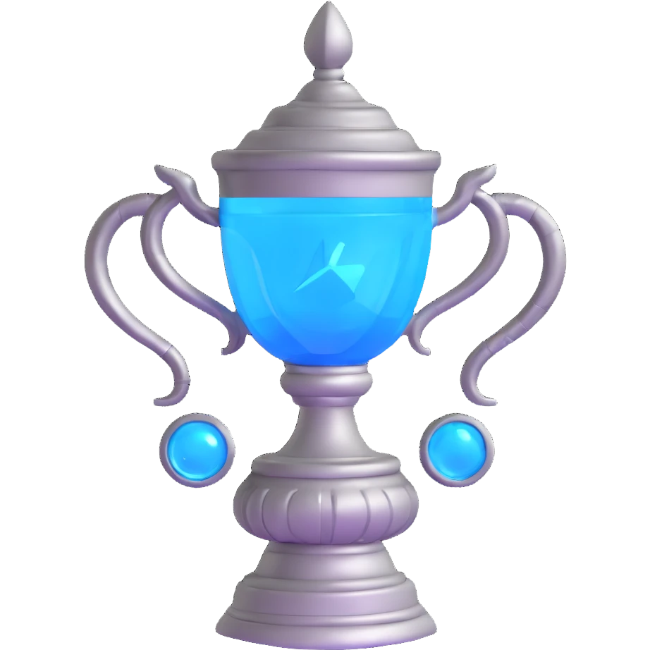 movie-accurate Triwizard Cup from Harry Potter with its iconic hexagonal shape, two large curved serpent handles, metallic silver with blue glow emoji
