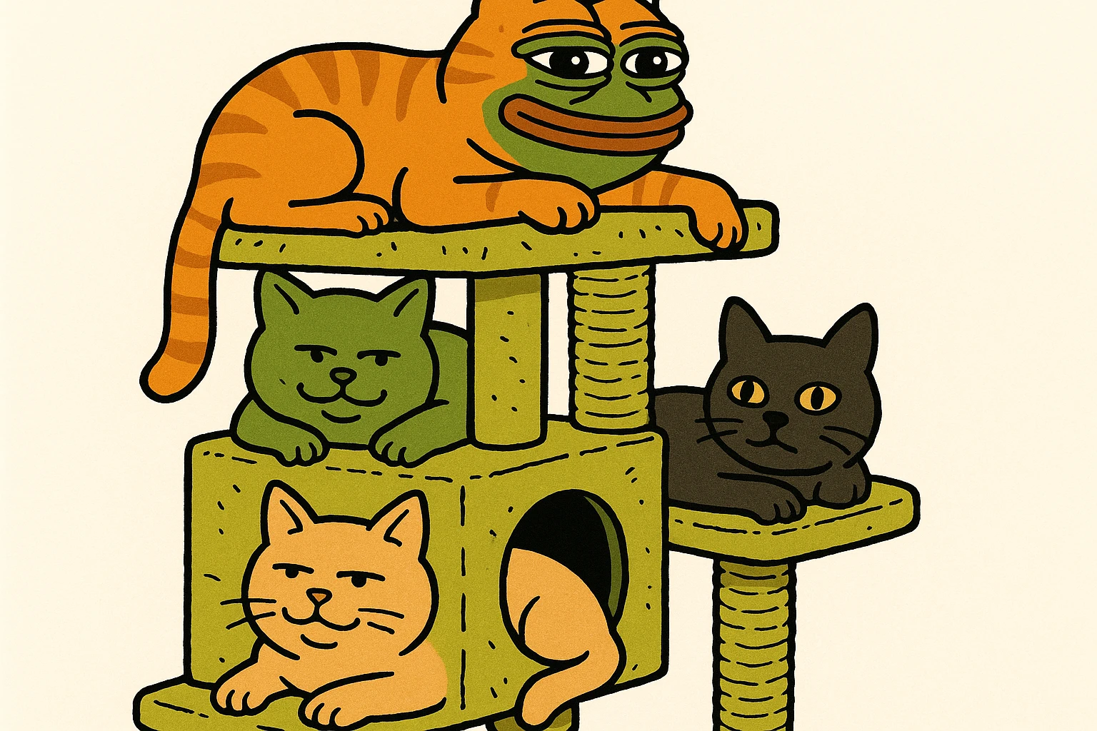 cats relaxing in a vertical playhouse emoji