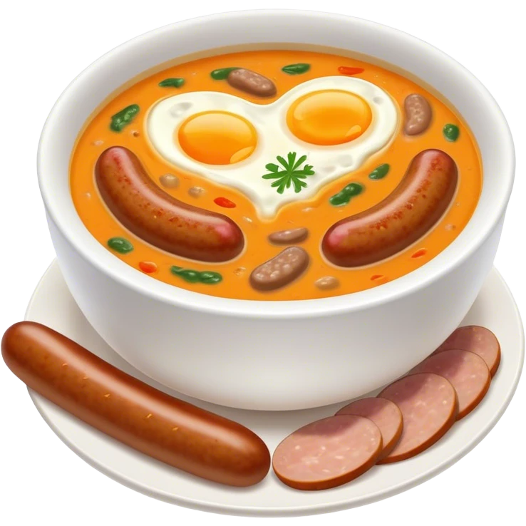 Cinematic Realistic ≈ªurek Soup Dish Emoji, depicted as a tangy, creamy rye soup with sausage and egg rendered with detailed textures and warm, comforting lighting. emoji