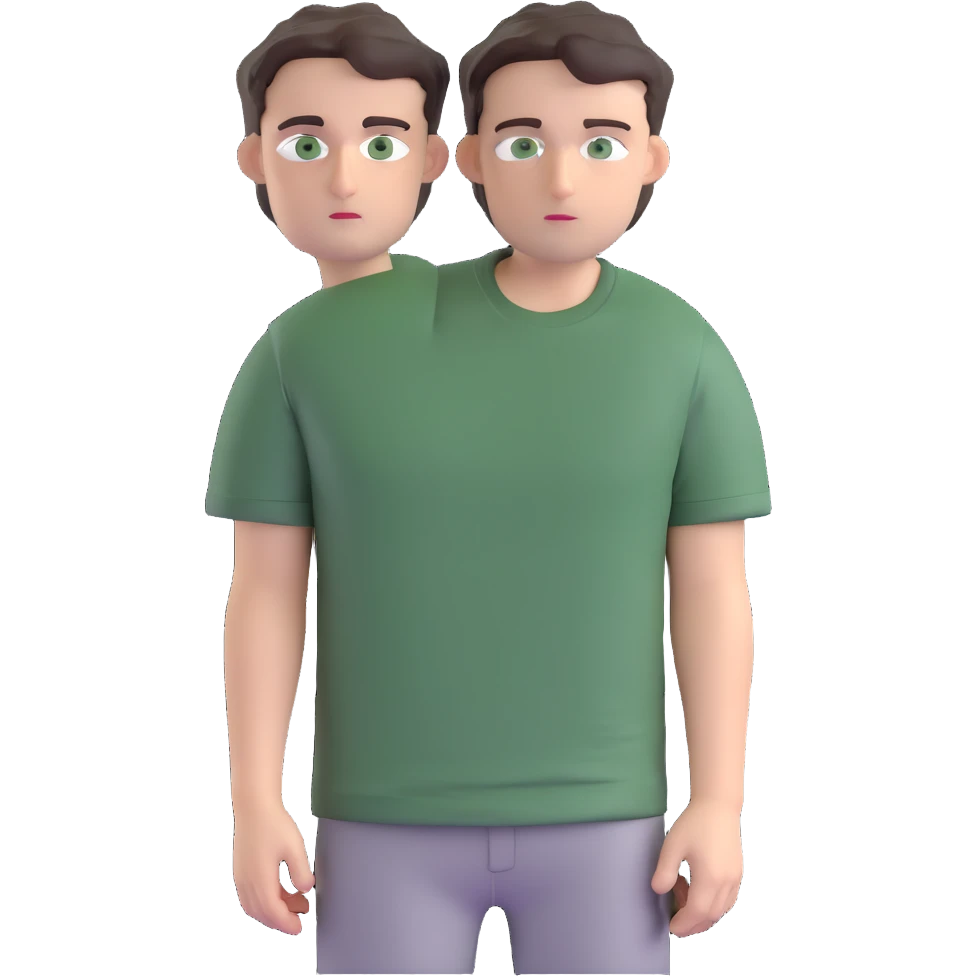 white man with dark messy short hair, dark green eyes, wearing a gray t-shirt emoji