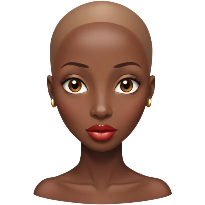 Alluring african woman wide nose bald head big glossy lips emoji