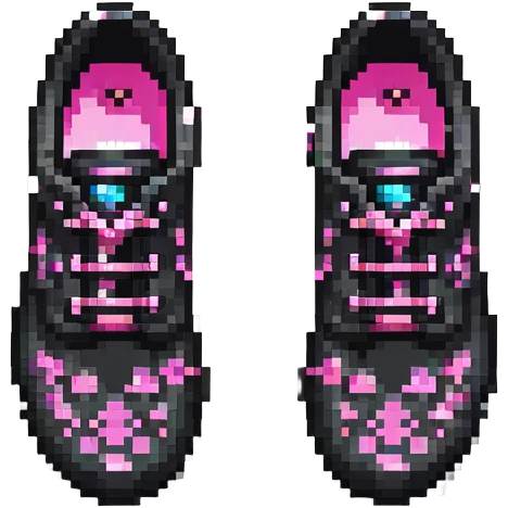 BLACKPINK-inspired gothic shoes, no hearts, black and pink, cute and stylish, pixel art style emoji