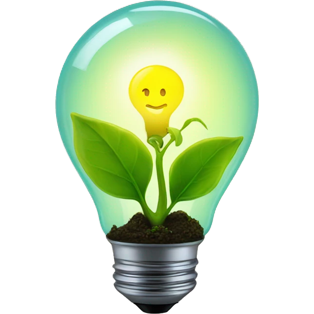 a plant sprout inside a yellow glowing idea lightbulb emoji