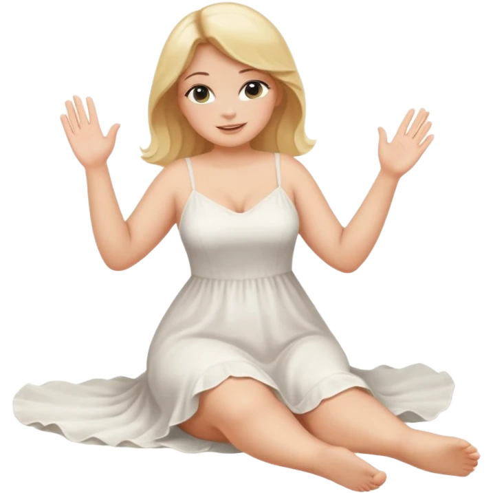 curvy blonde woman, back view, sitting on her soles, waving, SFW emoji