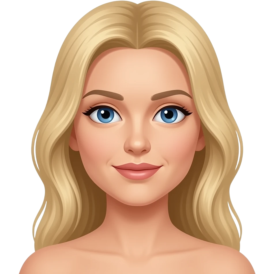 Can you make a blonde woman with long hair and blue eyes in her 30s with hair parted in the middle emoji