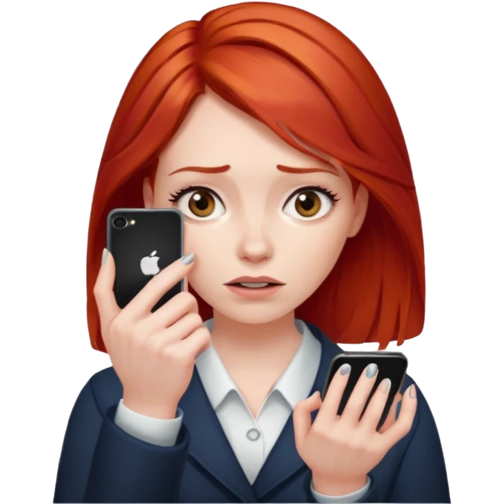 woman with red hair, tapping fingers impatiently, phone in hand emoji