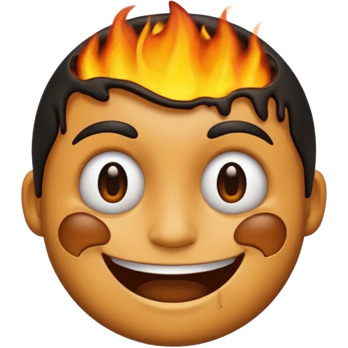 A emoji with half of his face burnt with the emoji having a big grin emoji