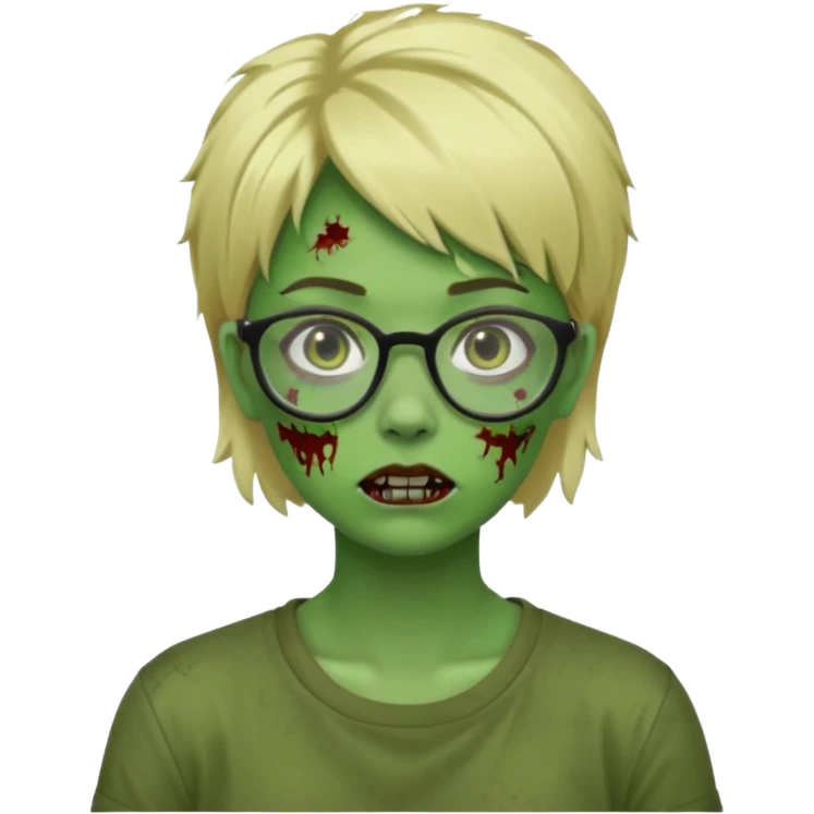 a green girl masc zombie with glasses and short blonde hair like a mullet emoji