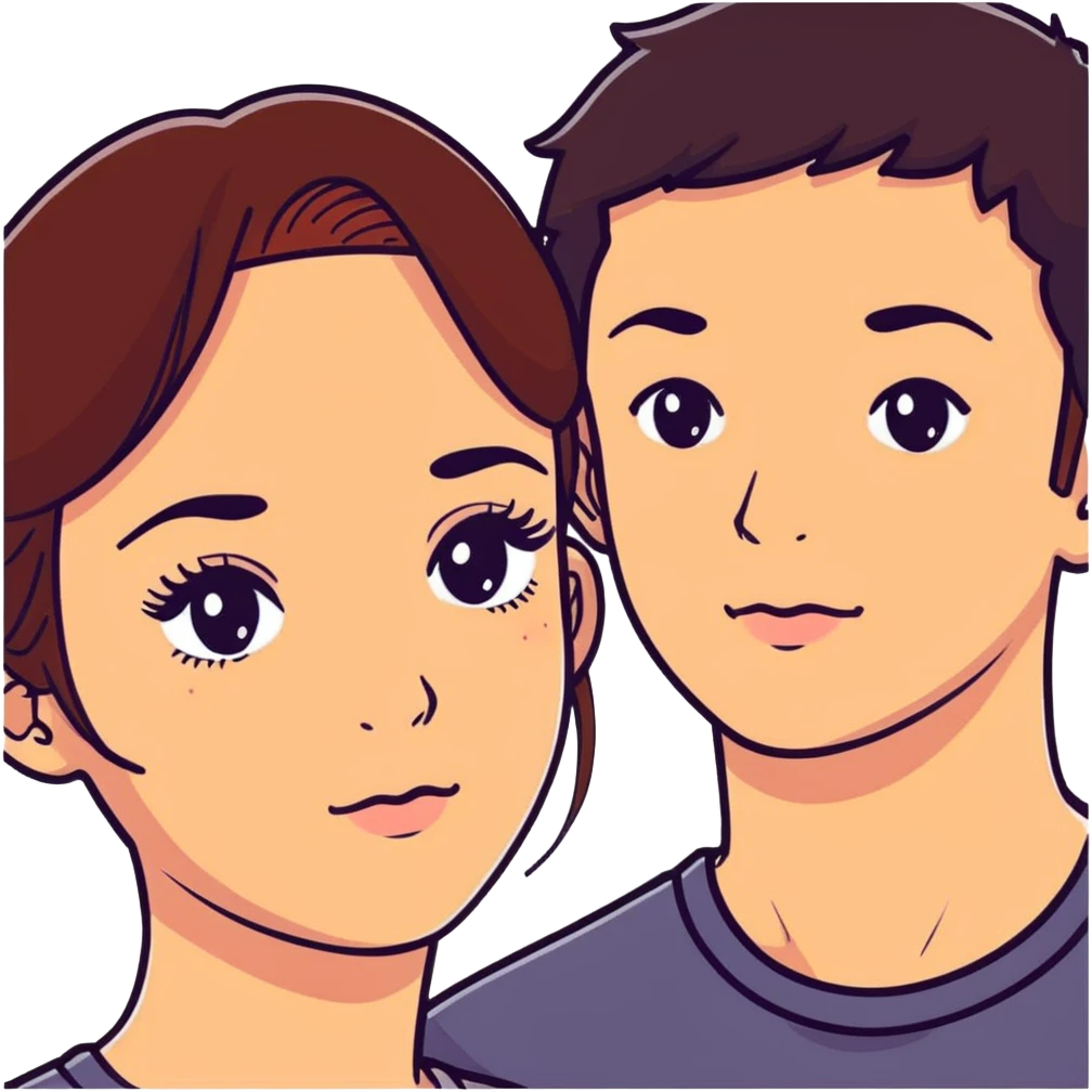 Brunette pale-tan girl with lashes  with a brunette boy pale-tan with freckles  emoji