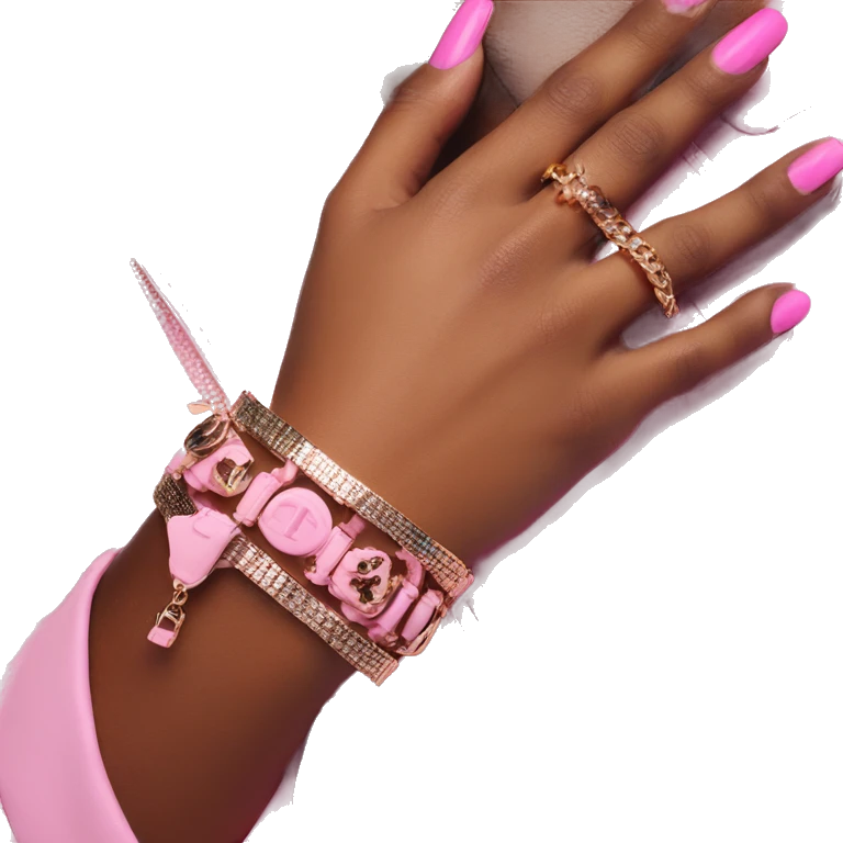 hand luxury bracelet pink nails emoji