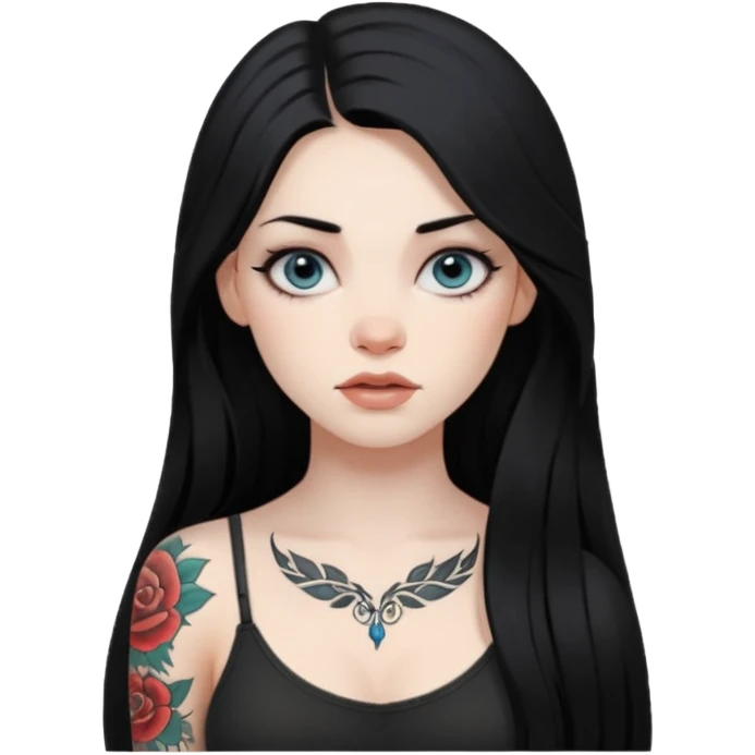 an ios genmoji for a fair girl with black long hair  tattooed, beautiful girl emoji
