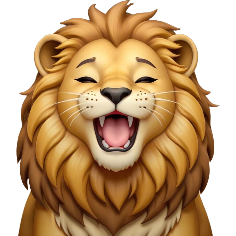 Cinematic Cute Yawning Lion Portrait Emoji, Head tilted slightly with a dramatic, wide-open yawn, showcasing a soft, downy tawny Fur with a majestic mane, floppy ears slightly drooping, round amber eyes barely open in drowsy contentment, Simplified yet irresistibly adorable features, highly detailed, glowing with a soft, cozy glow, high shine, relaxed yet expressive, stylized with a touch of savannah whimsy, bright and endearing, soft glowing outline, capturing the essence of a sleepy yet affectionate lion, so drowsy it feels like it could stretch out of the screen and curl up for a nap! emoji