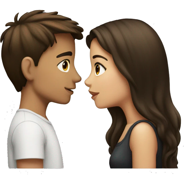 Boy brunette and girl brunette kiss emoji