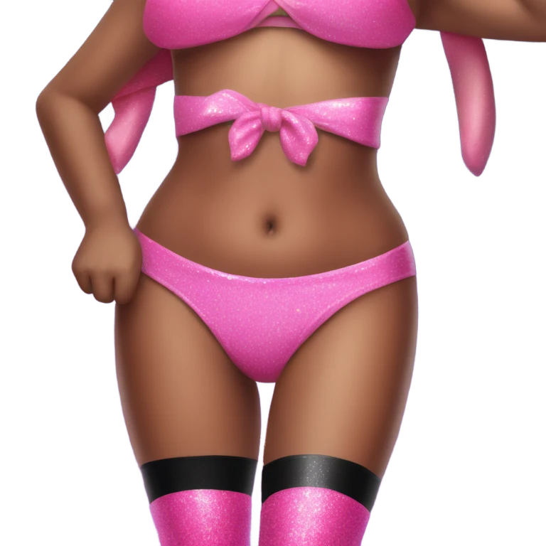 Pig with a hot pink bikini on with glitter and black thigh socks emoji