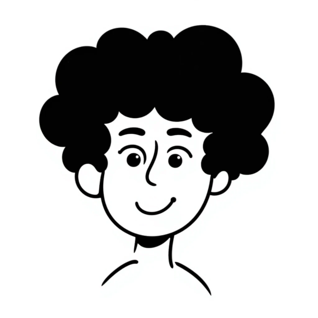 Simple hand-drawn afro hairstyle with a happy face emoji