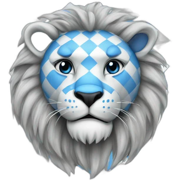 lion in mask blue-white checkerboard color emoji