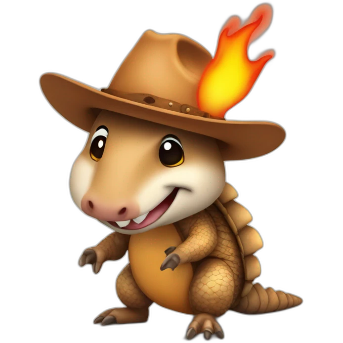 Armadillo in a cowboy hat that is on fire emoji