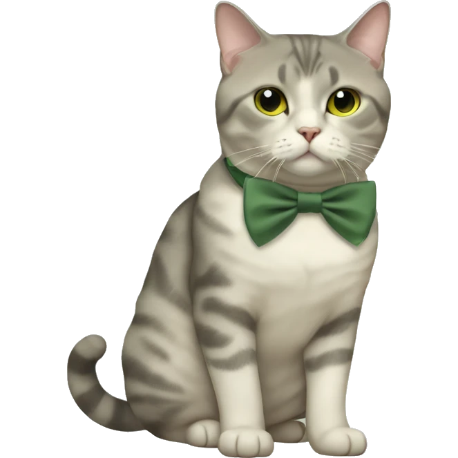 Aesthetic fat British short hair full body cat with sage green bow tie emoji