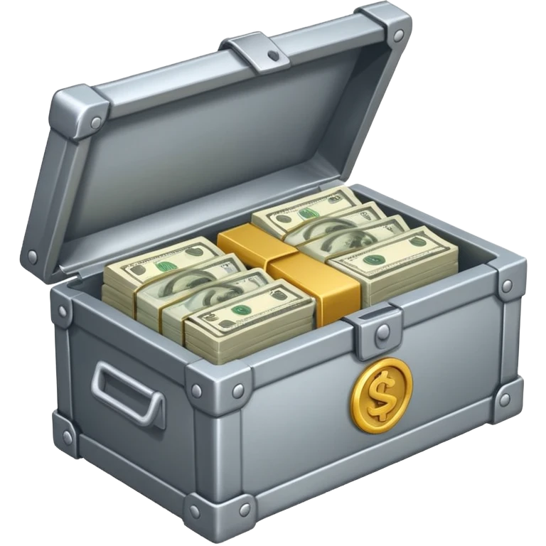 caja fuerte de metal, abierta con dinero emoji