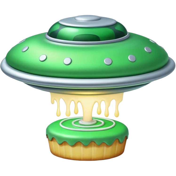 big ufo flying and stealing in a green light small cake  emoji