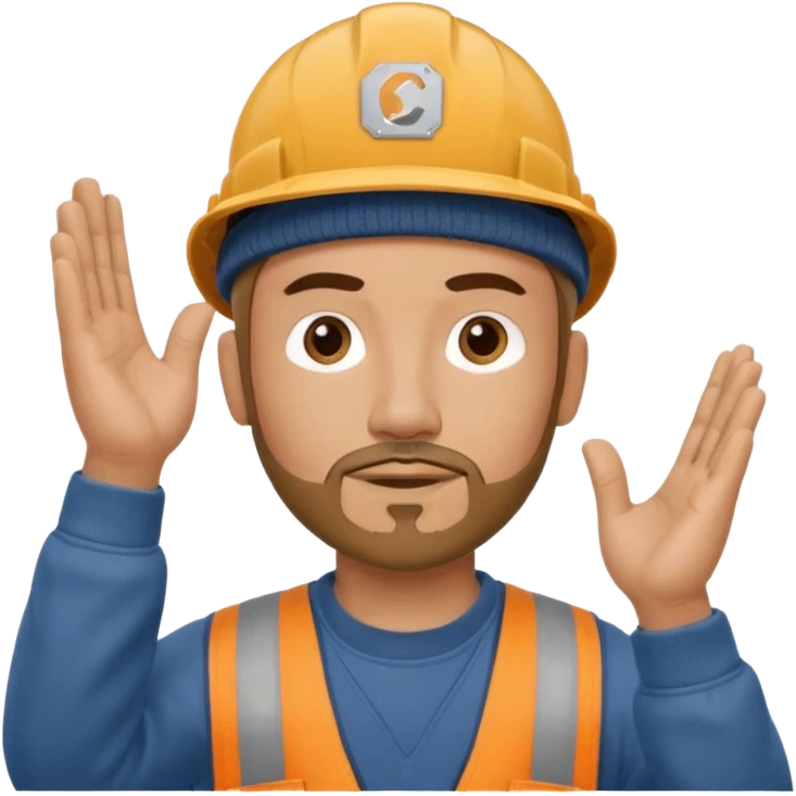 Construction worker goatee knit cap Carhartt shirt hand raised above head emoji