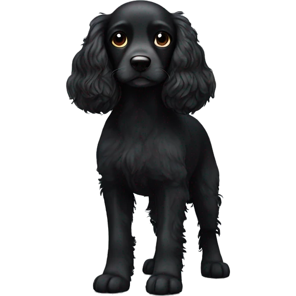 Small completely black spaniel with black fur on his whole face and white fur on chest emoji