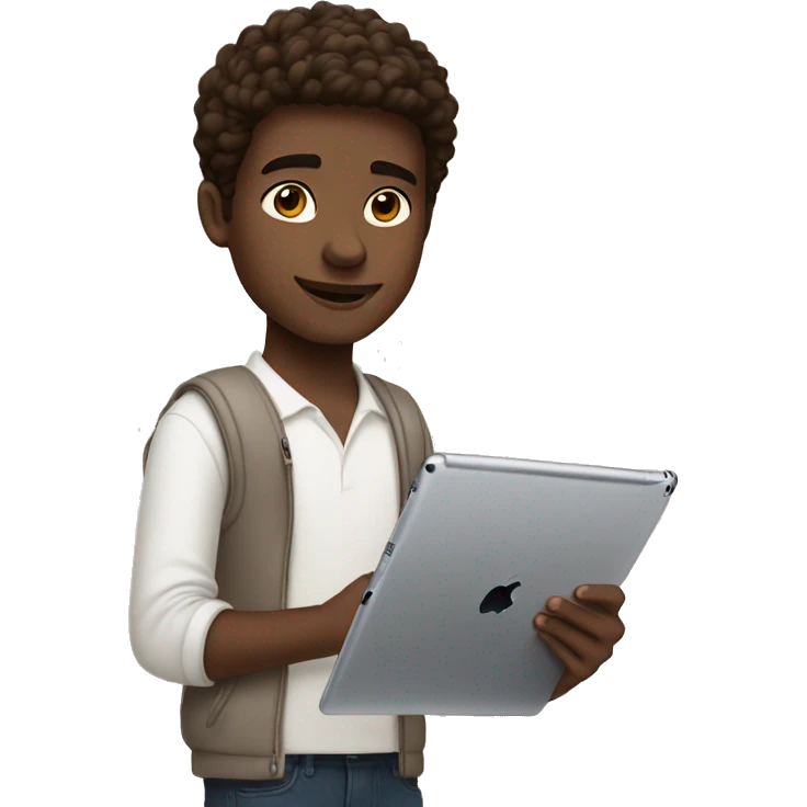 white boy brown eyes brown hair working on ipad with magic keyboard folio and apple pencil emoji