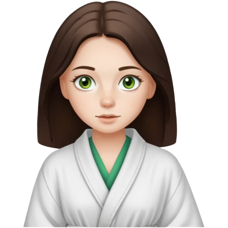 a white brunette girl with green eyes and freckles getting ready in the morning emoji