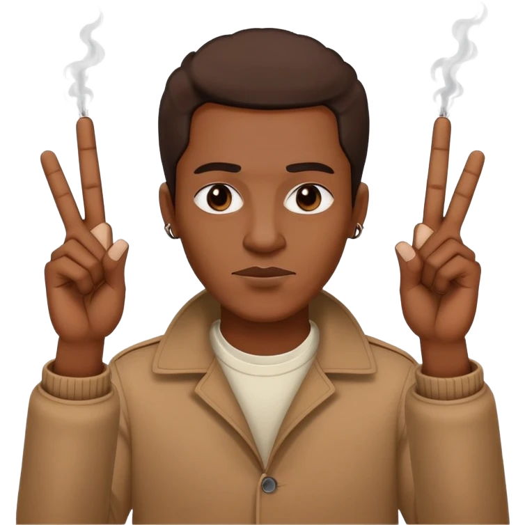 a black person holding up two middle fingers with two hands while he’s smoking a blunt  emoji