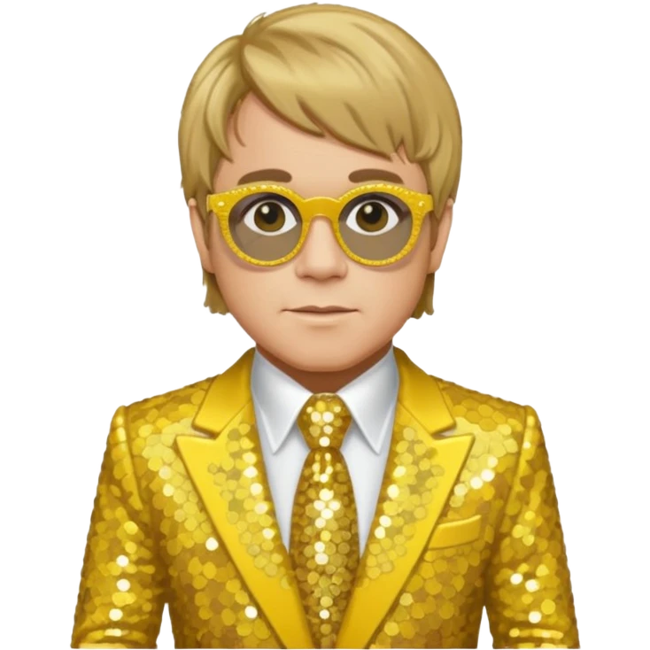 Elton John with dark blonde hair, yellow sequin suit emoji