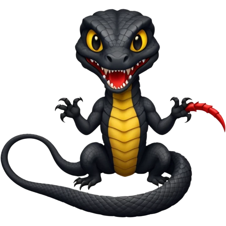 full body of black viper with fangs, front face  emoji
