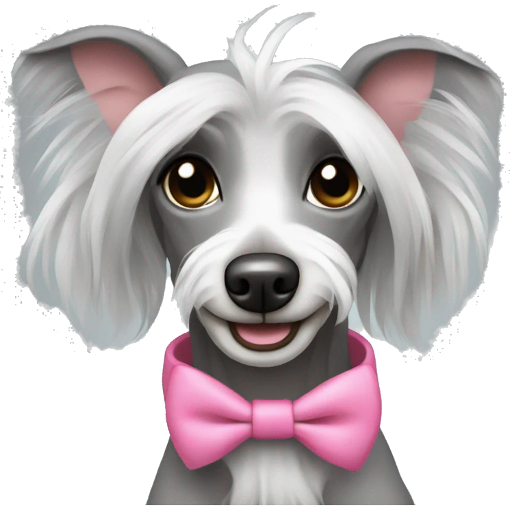 Grey Chinese crested with pink bow emoji