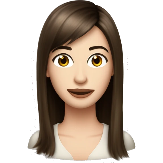 chica de pelo largo liso con flequillo castaño claro con ojos castaños claro parecida a anne hathaway emoji