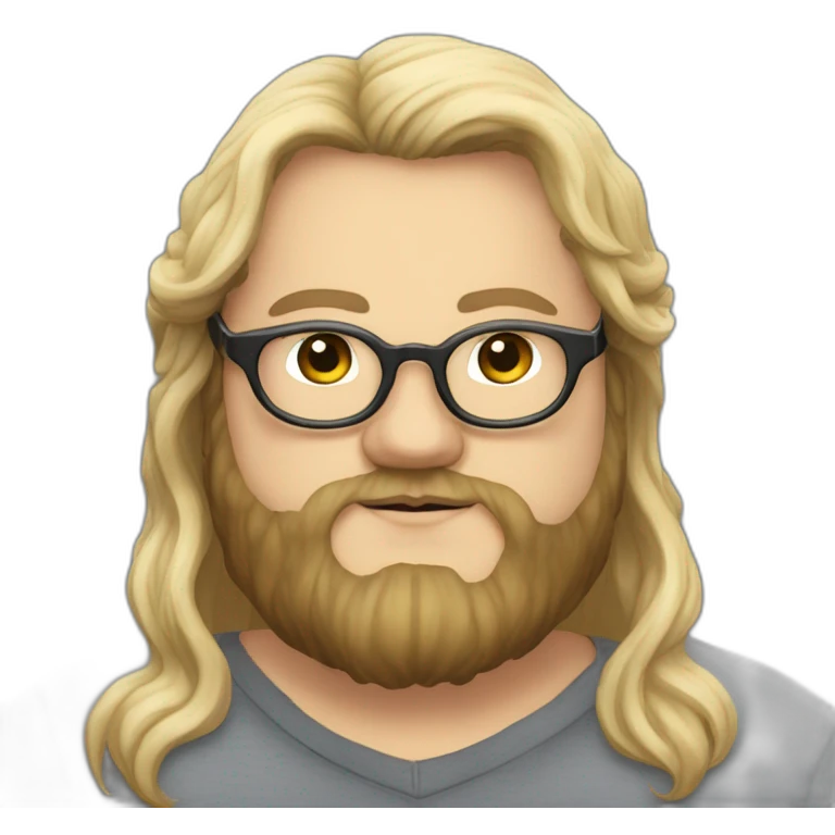 Chubby non binary Big lebowsky round glasses long blond hair chaotic beard drink rhum emoji