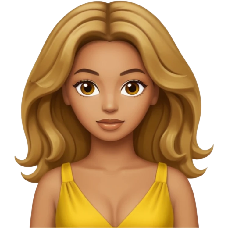 Beyonce brown eyes, dark blonde hair, yellow outfit emoji