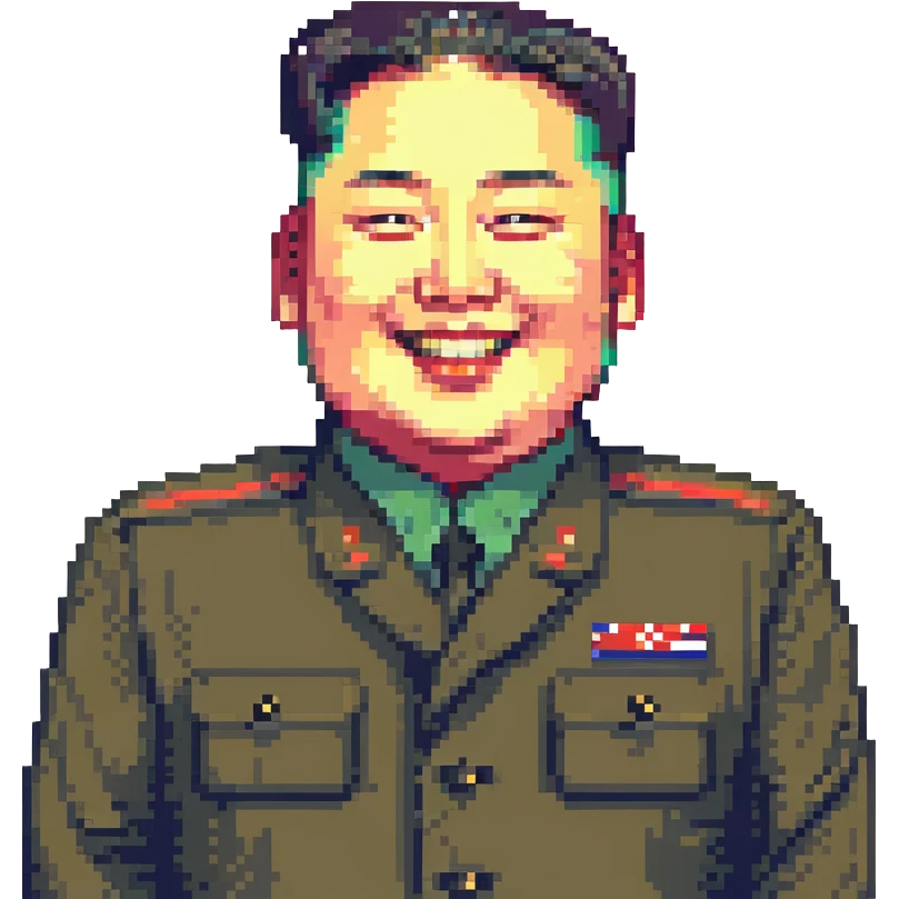 skinny Kim Jong Un, pixel art style, exaggerated smile, vibrant colors emoji