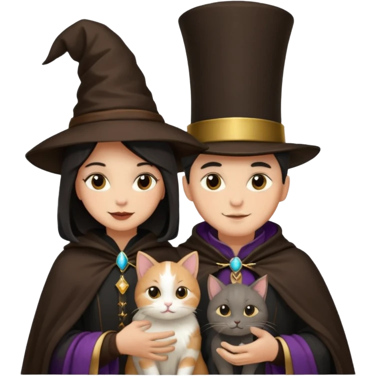 magician couple and their pet cat emoji