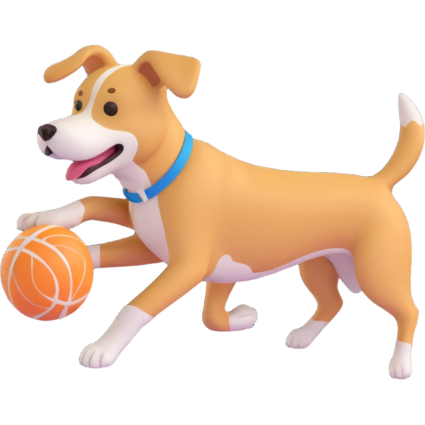 dog chasing ball in forrest, close up pose emoji