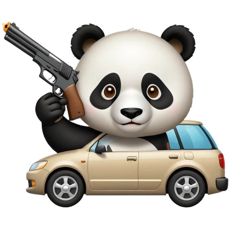 panda shooting a gun from a car emoji