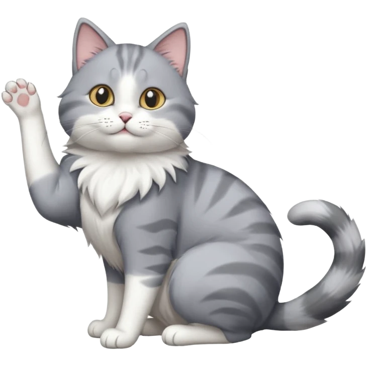 grey and white cat doing a big long stretch emoji