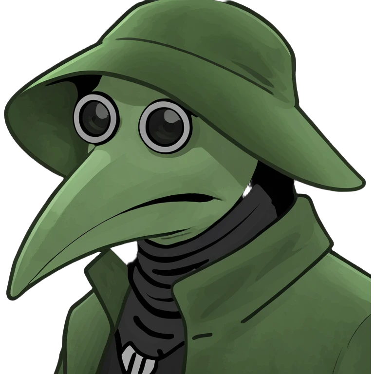 SCP-049 as a cursed emoji, unsettling, plague doctor mask, dark aura, creepy expression, horror vibe emoji