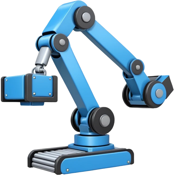 robot arm which is picking blue block on conveyor belt emoji