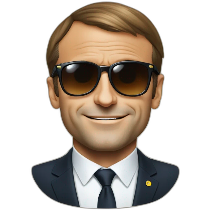 Emmanuel Macron wearing sunglasses, there is a big € on each eye of the glasses emoji