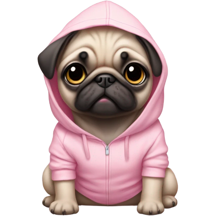Baby Pug with pink eyes wearing a pink hoodie emoji