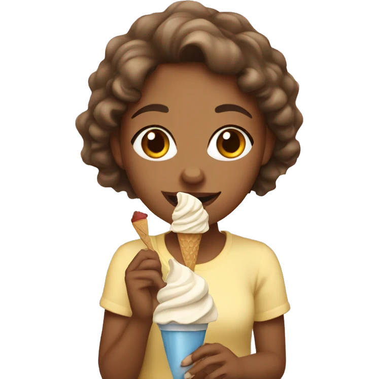 Light brown skinned girl eating ice cream  emoji