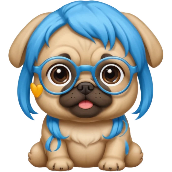 long blue haired baby pug wearing glassess emoji