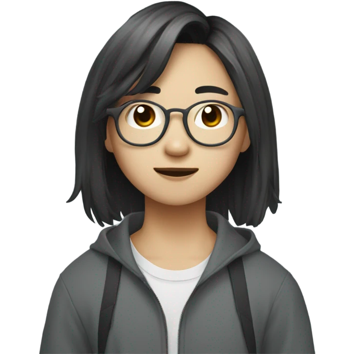 19-year-old Chinese young adult with a roundish face and glasses with a mop in place of her hair. emoji
