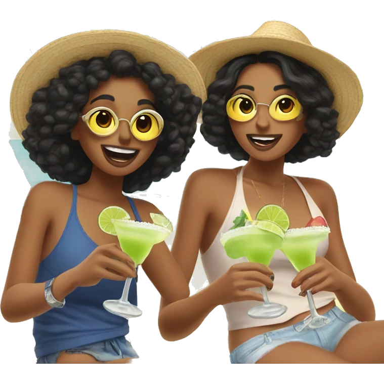 Two Latina best friends enjoying a little margarita at the beach  emoji