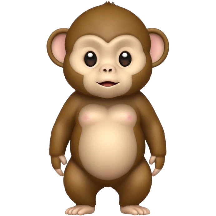 Cute 2.5D shading with fur and dark brown color Graphics. Front View Standing chubby Cute Monkey. For kids. emoji