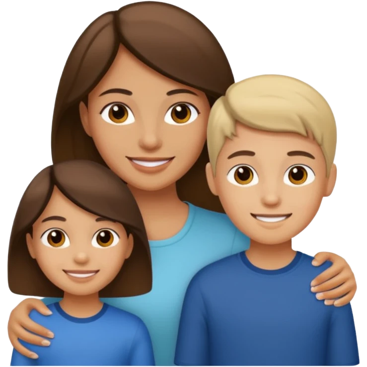 a woman with two children, a 7-year-old boy and a 13-year-old girl emoji